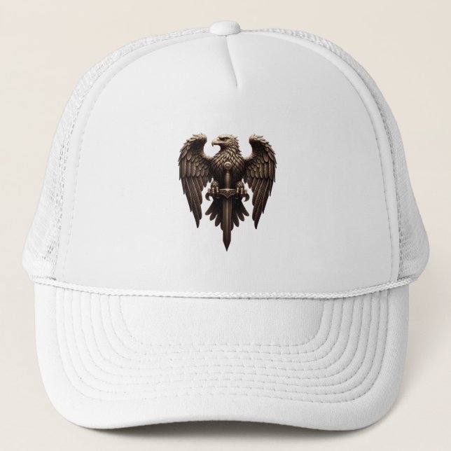 Imperial Eagle with Sword – Majestic Gold Emblem D Trucker Hat (Front)