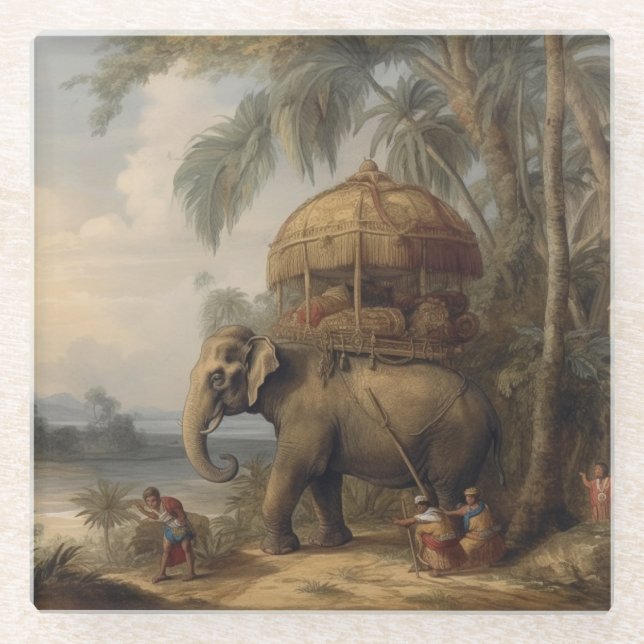 Imperial Elephant & Royal Howdah Vintage Glass Coaster (Front)