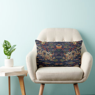 Imperial Gold Dragon & Auspicious Clouds Lumbar Cushion