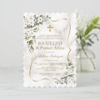 Imperial Lilies Gold Spanish 1st Birthday Baptism Invitation