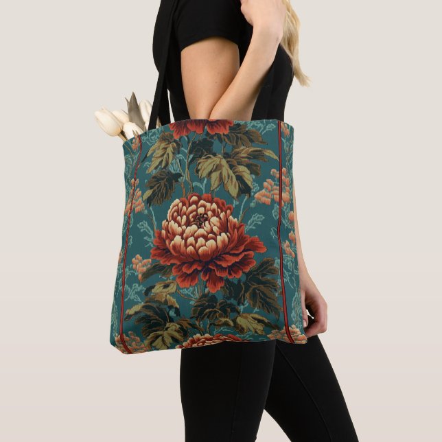 Imperial Peony Tapestry Tote Bag (Close Up)