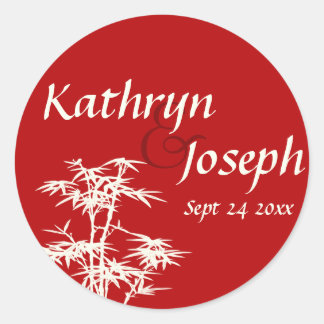 Imperial red bamboo custom wedding favour label