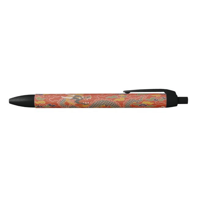 Imperial Red & Black Dragon Silk Pattern Ink Pen (Top)