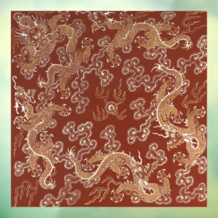 Imperial Red & Gold Dragon Silk Art