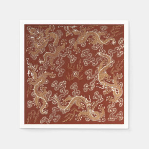 Imperial Red & Gold Dragon Silk Art Napkin