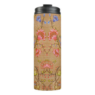 Imperial Red & Gold Interlocking Floral Silk Art Thermal Tumbler