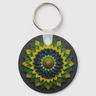 Imperial Solar Leaf Mandala Luxury Keychain - Emer