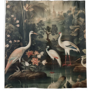 Imperial White Crane & Golden Palace Vintage Shower Curtain