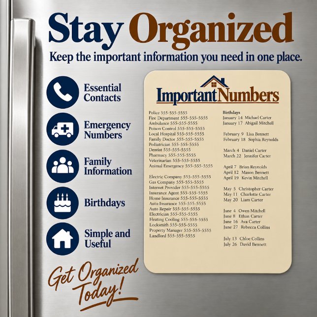 Important Numbers Household Reference Sheet Magnet (Creator Uploaded)