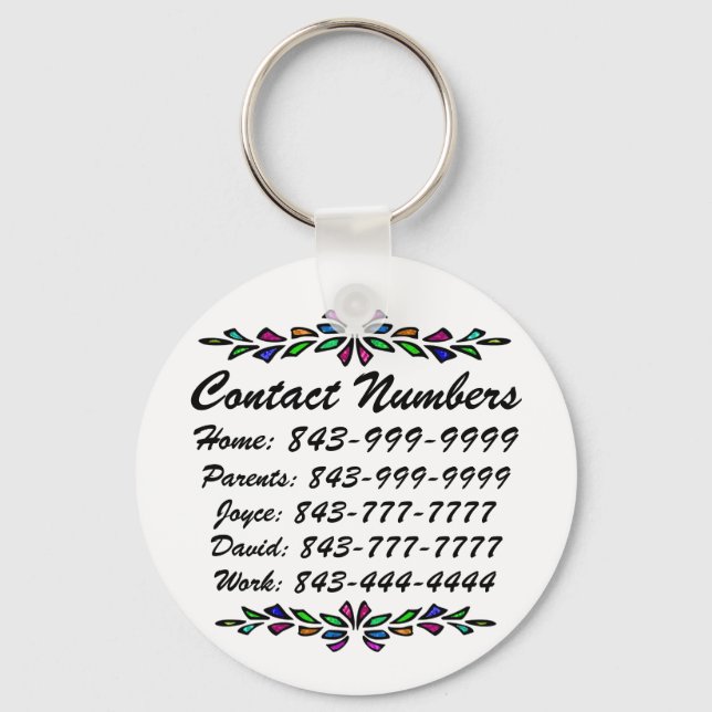 Important Phone Numbers Key Ring (Front)