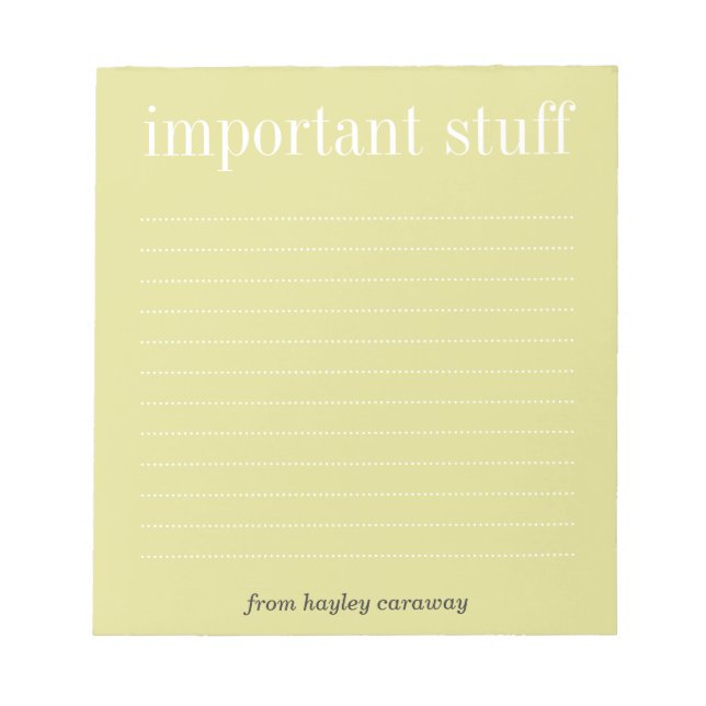 Important stuff ecru lined memo pad (Front)