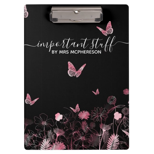 Important stuff Flower field with butterflies  Clipboard (Front)