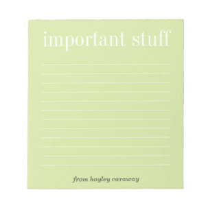 Important stuff tea green lined memo pad