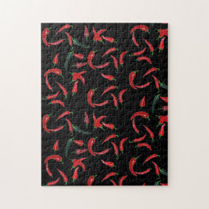 Imposable puzzel Red   Black Chilli Pepper Pattern Jigsaw Puzzle