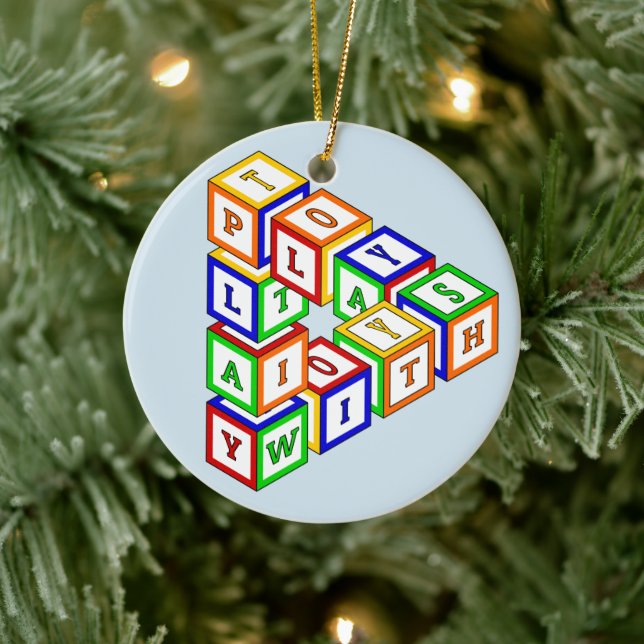 Impossible construction of a triangle on blue ceramic tree decoration (Tree)