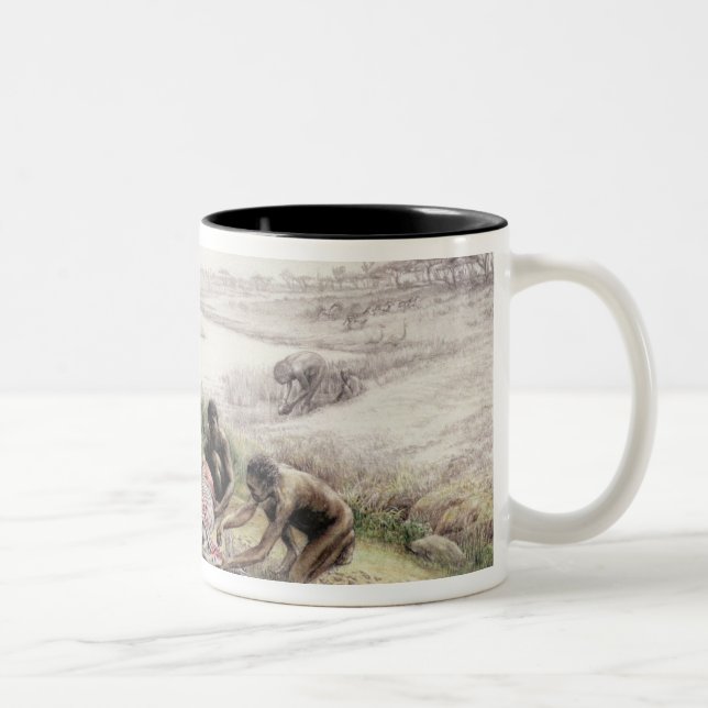 Impression of a camp occupied by Homo habilis Two-Tone Coffee Mug (Right)