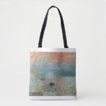 Impression, Sunrise 1872 Claude Monet Tote Bag<br><div class="desc">Oscar-Claude Monet (UK: /ˈmɒneɪ/, US: /moʊˈneɪ, məˈ-/, French: [klod mɔnɛ]; 14 November 1840 – 5 December 1926) was a French painter and founder of impressionist painting who is seen as a key precursor to modernism, especially in his attempts to paint nature as he perceived it.[1] During his long career, he...</div>