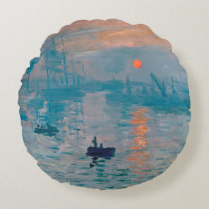 Impression Sunrise claude monet impressionist Round Cushion
