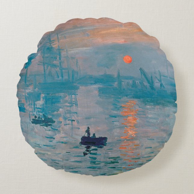 Impression Sunrise claude monet impressionist Round Cushion (Front)