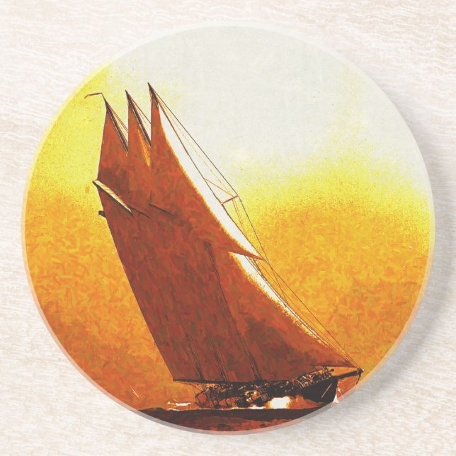 Impression Vintage Racing Yacht Sandstone Coaster (Front)