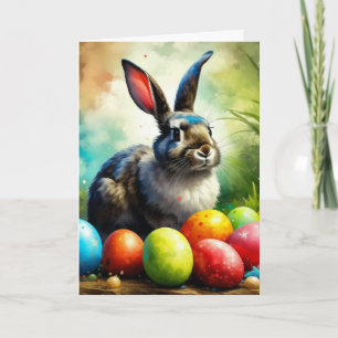 Impressionism Grey and White Easter Bunny Holiday Card