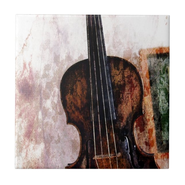 impressionism  musical instrument Fiddle Violin Tile (Front)