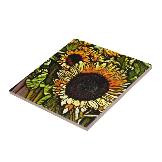 impressionism painting country yellow sunflower tile (Side)
