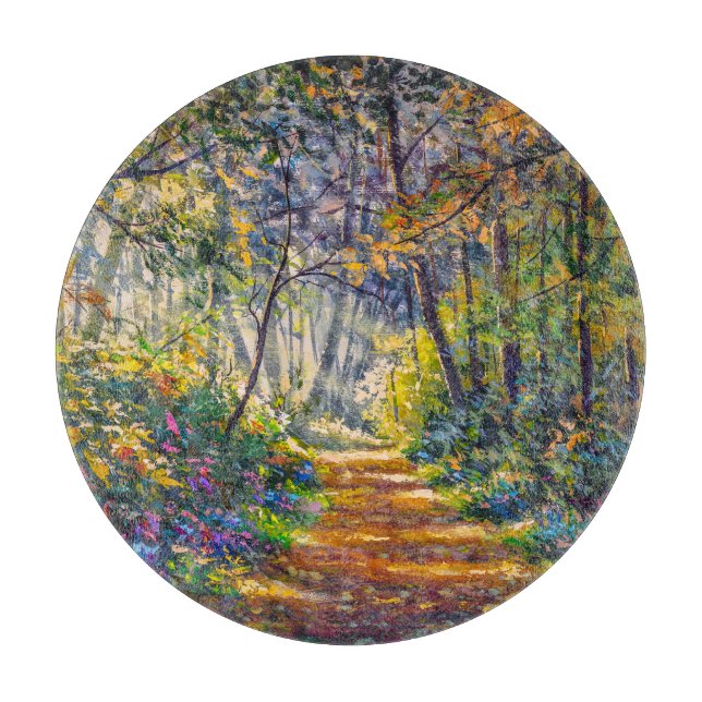 Impressionism Path: Sunny Forest Watercolor Cutting Board (Front)