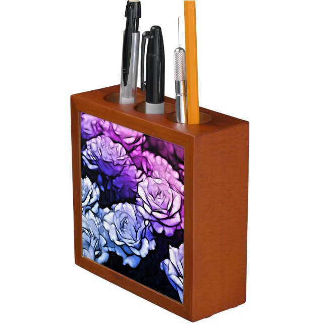 impressionism Shabby Chic Blue Purple Rose Desk Organiser (In Situ)