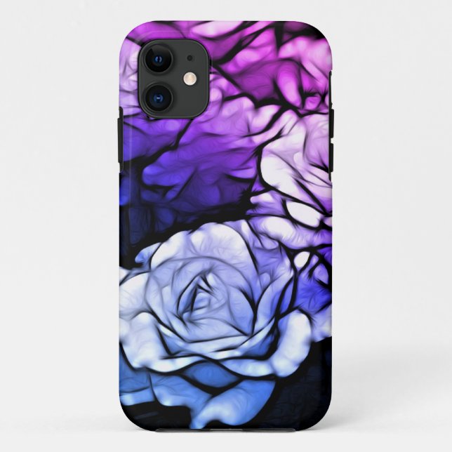 impressionism Shabby Chic Blue Purple Roses Case-Mate iPhone Case (Back)