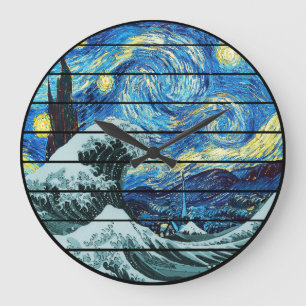 IMPRESSIONISM STARRY NIGHT WAVE OF KANAGAWA ART LARGE CLOCK