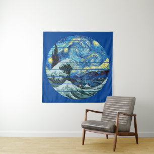 IMPRESSIONISM STARRY NIGHT WAVE OF KANAGAWA ART TAPESTRY