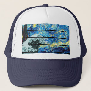 IMPRESSIONISM STARRY NIGHT WAVE OF KANAGAWA ART TRUCKER HAT