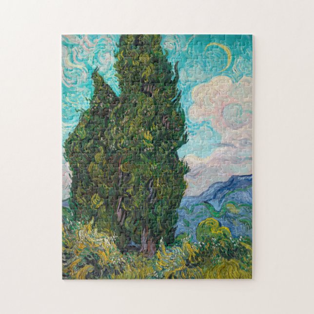 Impressionism Vincent Van Gogh Cypresses Painting Jigsaw Puzzle (Vertical)