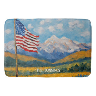 Impressionist American Flag and Mountains Bath Mat