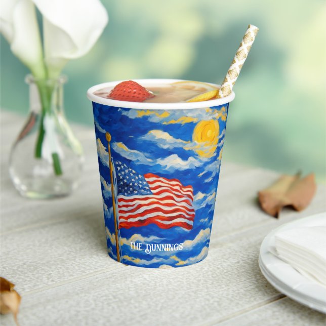 Impressionist American Flag  Paper Cups (Insitu)