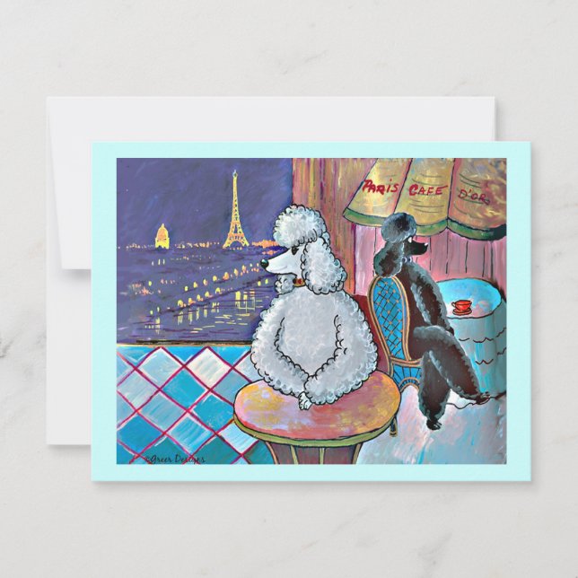 Impressionist Art Poodles Paris Cafe Postcard (Front)