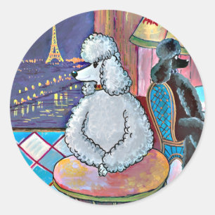 Impressionist Art Poodles Paris Cafe Stickers Tags
