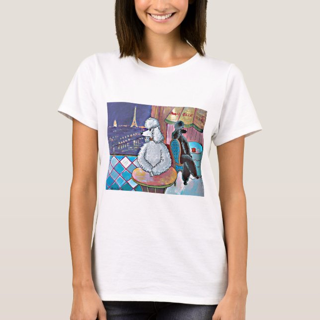 Impressionist Art Poodles Paris Cafe Tee Shirt (Front)