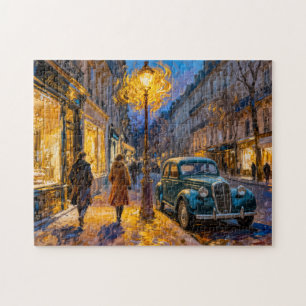 Impressionist Autumn City Evening with Vintage Atm Jigsaw Puzzle