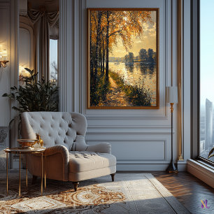 Impressionist Autumn River Landscape Golden Light Poster