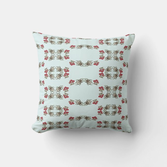 Impressionist Beetle & Cherry Watercolor Pattern Cushion (Front)