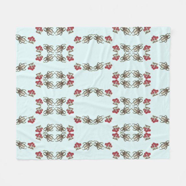 Impressionist Beetle & Cherry Watercolor Pattern Fleece Blanket (Front (Horizontal))