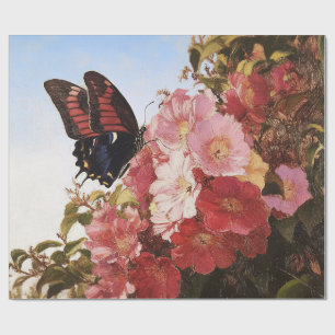 Impressionist Butterfly and Pink Flowers Wrapping Paper