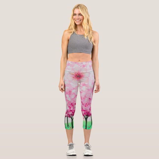 Impressionist cherry blossoms capri leggings (Front)