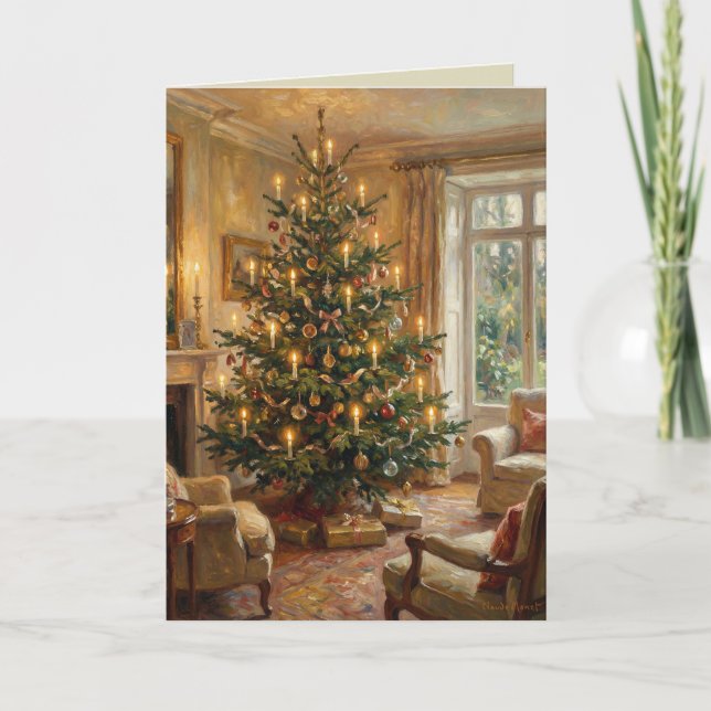 Impressionist Christmas Tree Monet-Style Art Holiday Card (Front)