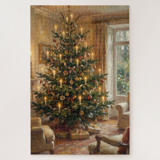 Impressionist Christmas Tree Monet-Style Art Jigsaw Puzzle (Vertical)