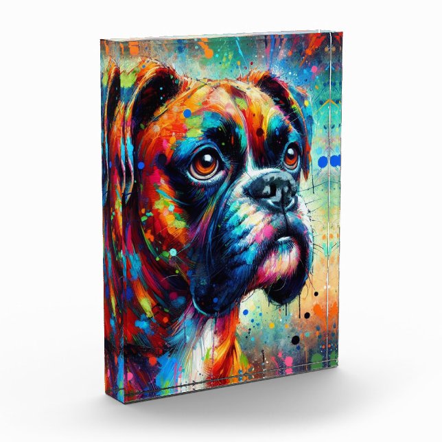 Impressionist Colourful Pop Art Boxer Dog Painting Photo Block (Left)