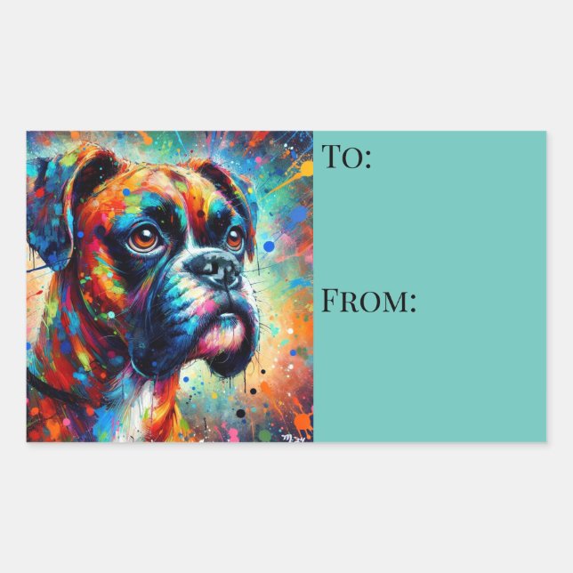 Impressionist Colourful Pop Art Boxer Dog Painting Rectangular Sticker (Front)