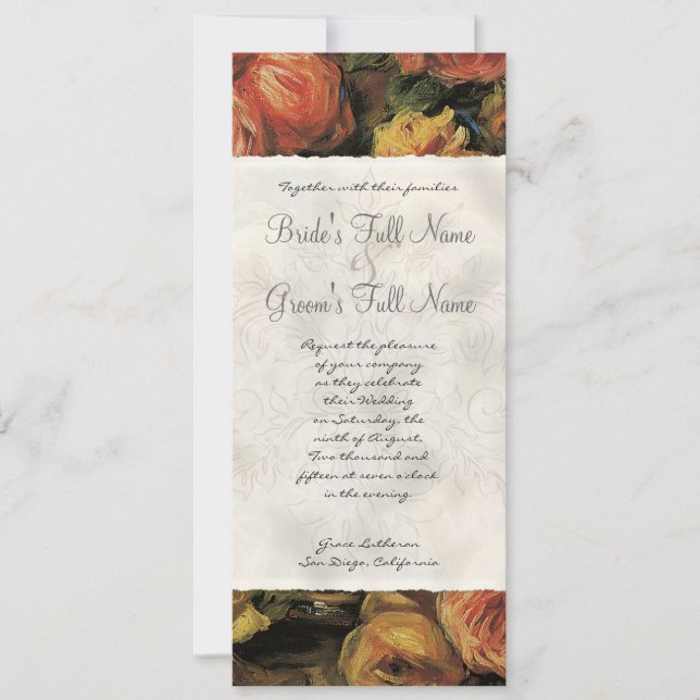 Impressionist Coral n Yellow Rose - Wedding Invite (Front)